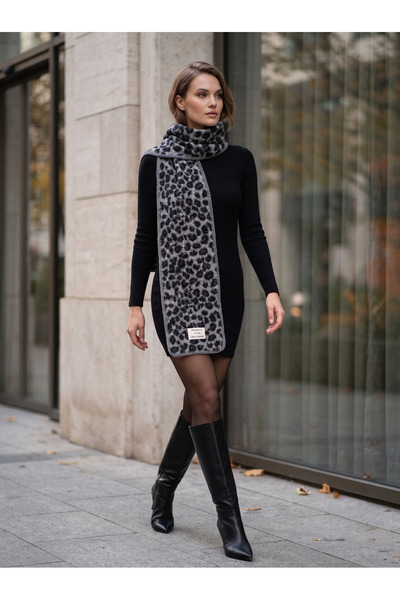 Luminos Butik Eșarfă-șal de iarnă cu textură moale, cu imprimeu leopard gri, ...