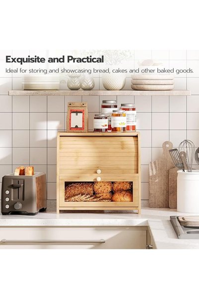GENERAL Hoperoo Bamboo and Acrylic Bread Box, 1 Piece, 39.9X24.9X38.6Cm