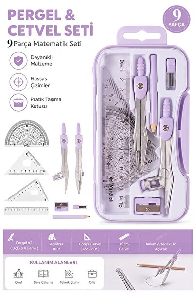 Artlantis Metal Pergel Seti 9 Parça 1 Paket 9121 Profesyonel Pergel Çizim Pro...