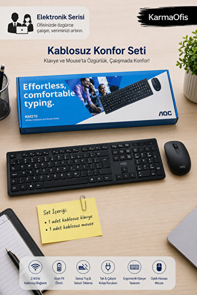 Aoc KM210 Kablosuz Klavye Mouse Seti | 2.4 GHz Ofis ve Ev Kullanımı