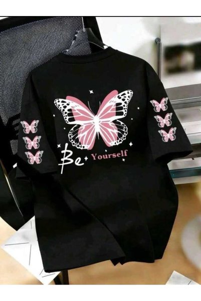 Urban Look تي شيرت كبير الحجم للجنسين مطبوع بقصة مريحة للاستخدام اليومي
