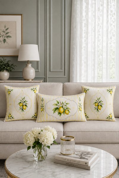HOMESSA Pastel Yellow Lemon 3-Piece Decorative Throw Pillow Cover