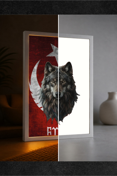 ZARK garage Bozkurt ve Ay Yıldız LED Işıklı Tablo – Dekoratif Masa & Gece Lam...