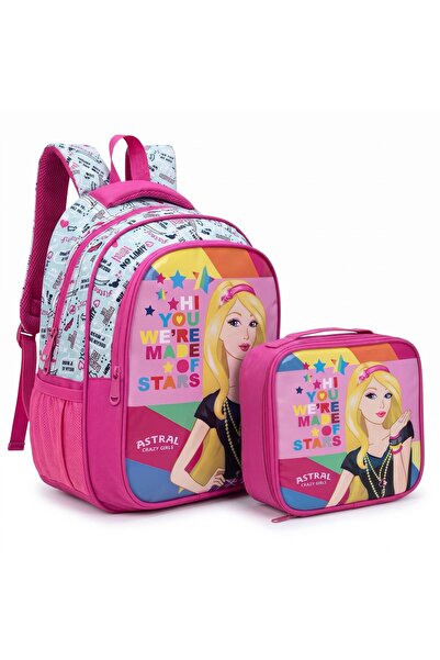 astral kids Cartoon Barbie School Backpack and Lunchbox Set of 2