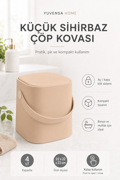 Yuvensa Home Akıllı Kapak Tutma Saplı İç Kovalı Kilit Sistemli Tezgah Üstü Mu...