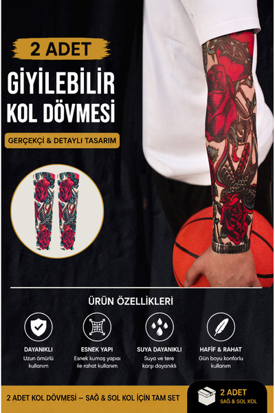 SWANKYSOCKS Giyilebilir Renkli Desenli Kol Dövmesi 3D Baskılı Tattoo - 2 ADET