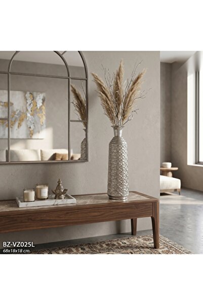 hülya laçın şekerleme ve organizasyon İŞLEMELİ GÜMÜŞ BÜYÜK VAZO 68x18x18cm HL...