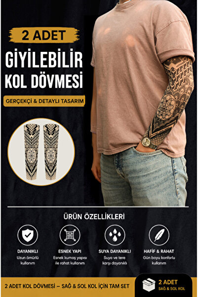 SWANKYSOCKS Giyilebilir Vitruvius Kol Dövmesi 3D Baskılı Tattoo - 2 ADET