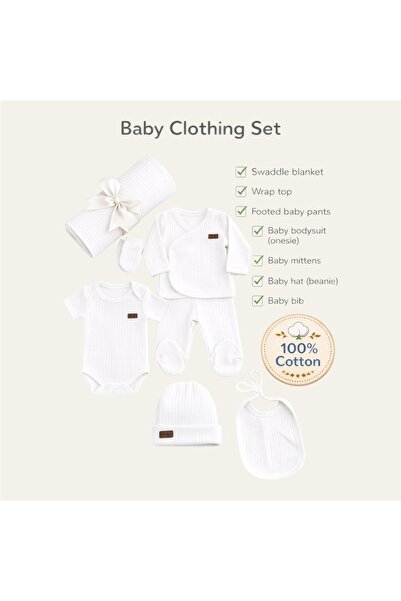 Generic Brand Set cadou hăinuțe nou-născut, 7 piese, 100% bumbac, culoare albă