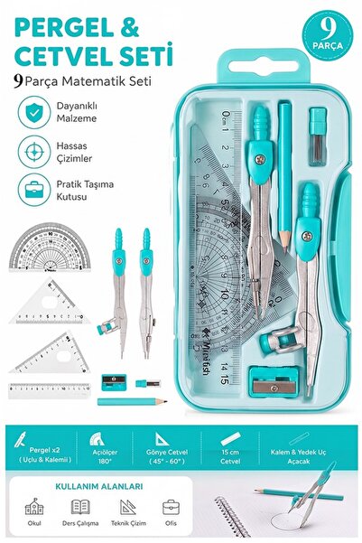 Artlantis Metal Pergel Seti 9 Parça 1 Paket 9121 Profesyonel Pergel Çizim Pro...