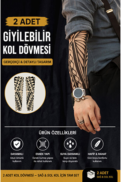SWANKYSOCKS Giyilebilir Desenli Kol Dövmesi 3D Baskılı Tattoo - 2 ADET