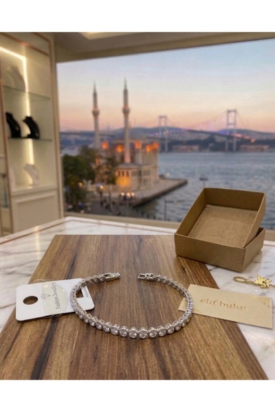 Genel Markalar Gümüş Kaplama Yuvarlak Çerçeveli Zirkon Taşlı Su Yolu Bileklik