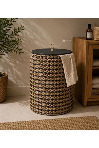Egindra Coș de rufe din răchită împletită, design rustic, sârmă metalică, luc...