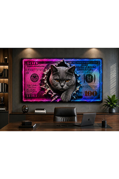 Neon British Cat 100 Dolar Tasarımlı Modern Kanvas Duvar Tablosu