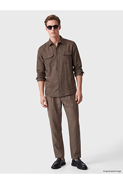 LC Waikiki Southblue Brown Regular Fit 100% Linen Men's Shirt