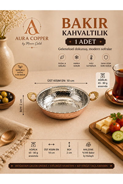 AURA COPPER 10 cm Kulplu – 1 Adet: Kulplu Bakır Kahvaltılık Sahan 10 cm – İçi...
