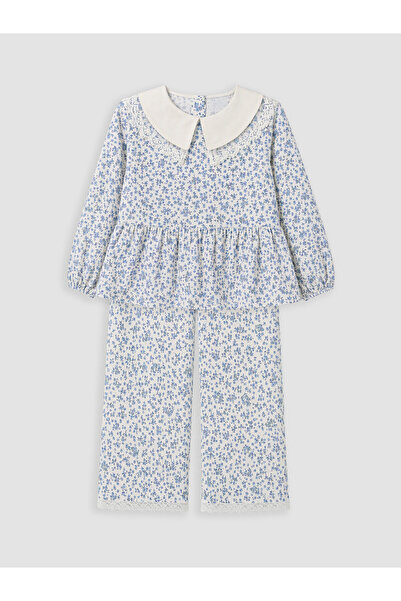 LC Waikiki Ecru Floral Girl's Blouse and Pants