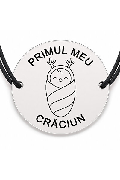 Simoshop Brățară argint 925 cu bănuț gravat scutec de ren, șnur negru reglabil