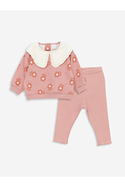 LC Waikiki Baby Girl Sweatshirt and Leggings Set with Bebe Collar, Long Sleev...