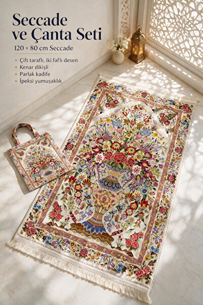 ARTAN GALLERY Double-Sided Velvet Prayer Rug with Bag – 2 Different Patterns,...