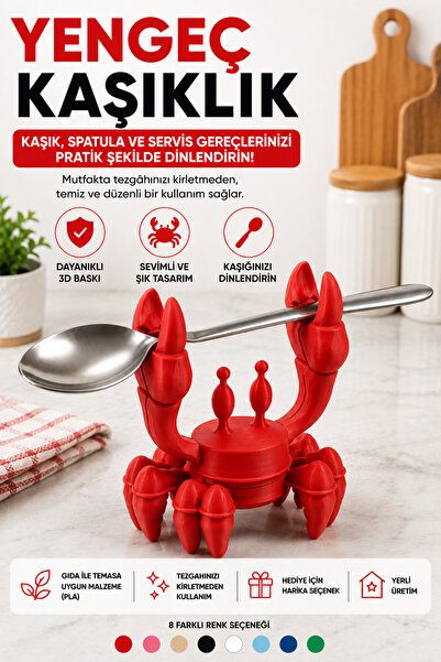 Ognami 3D Baskı Yengeç Kaşıklık | Mutfak Tezgahı Kaşık Dinlendirme Aparatı