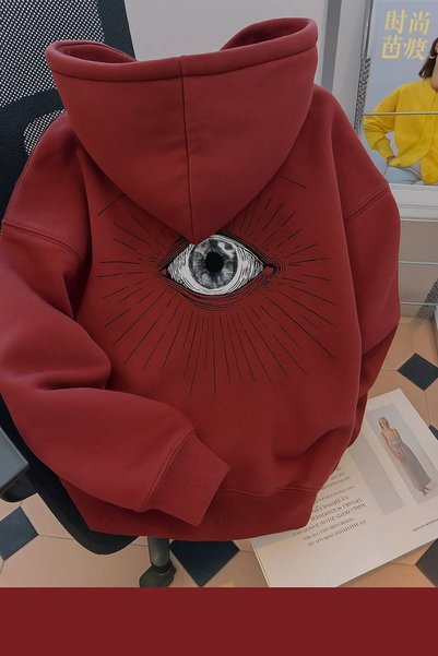 Urban Look Unisex Oversize Hooded Sweatshirt with Eye Print, Relaxed Fit Casu...