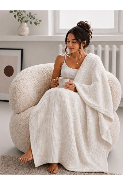 izayq collection Tri̇ko Wool Knitted Tv Blanket-Sofa Shawl-Shoulder Shawl-Kne...