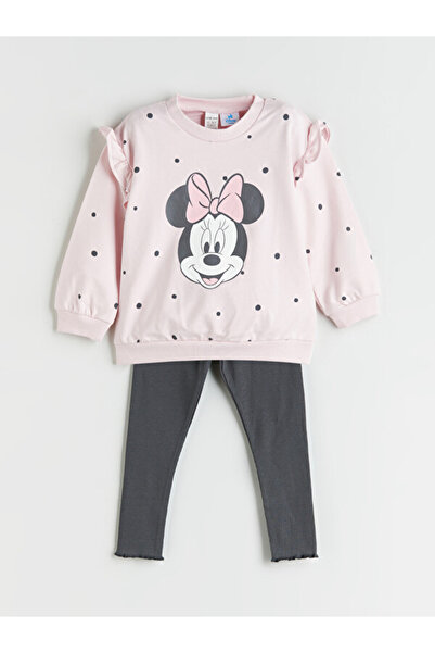 LC Waikiki Crew Neck Minnie Mouse Printed Baby Girl Sweatshirt and Leggings 2...