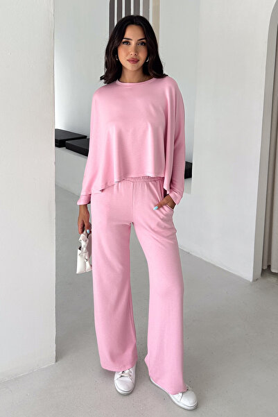 Noa&Noa Women's Crop Blouse and Elastic Waist Wide Leg Pants Two-Piece Set