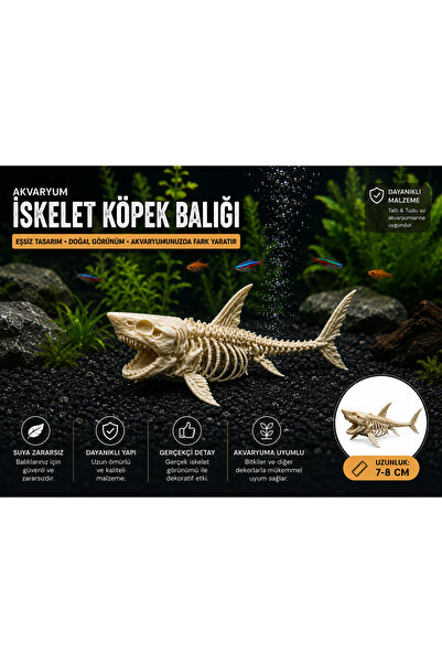 GB AQUA Akvaryum Dekoru İskelet Köpek Balığı 7-8 CM Balık Akvaryum Dekorasyon...