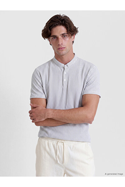 LC Waikiki Nevavm Farkıyla Hakim Collar Striped Men's T-Shirt