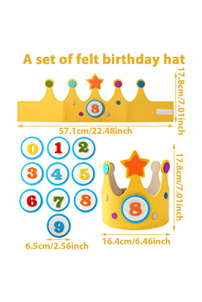 Choice style 1 Yellow Felt Crown Birthday Hat Happy 1st-9th Birthday Party De...