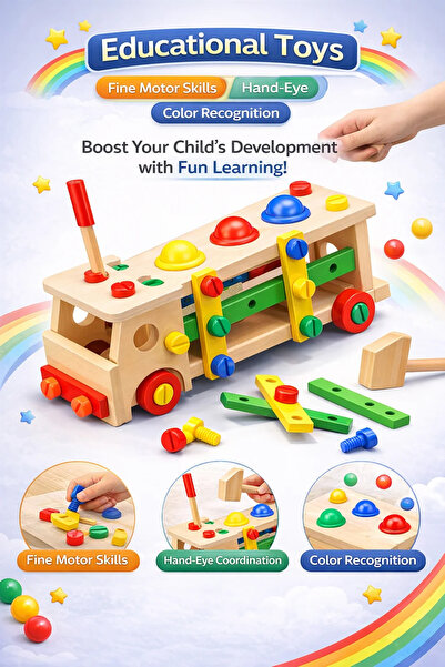 Generic Brand 2-in-1 Kids' DIY Car Building & Hammer & Screwdriver Toy for De...