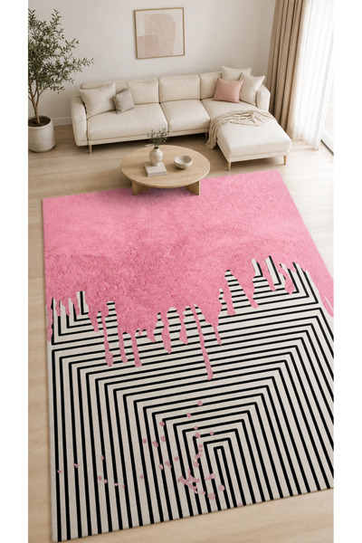 SionFabric Dijital Baskı Geometric Desen Kaymaz Yıkanabilir Salon Halısı Mutf...