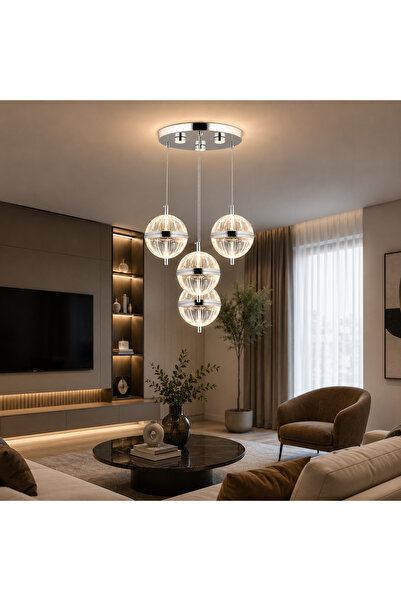 kra avize Orbis 4'Lü 3 Renk Modern LED Sarkıt Avize Krom Küre