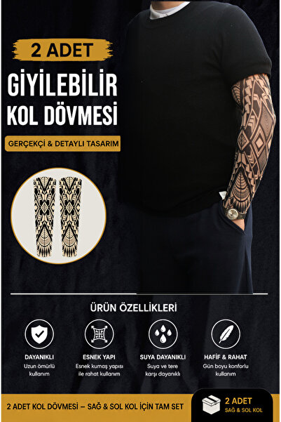 SWANKYSOCKS Giyilebilir Tribal Kol Dövmesi 3D Baskılı Tattoo - 2 ADET