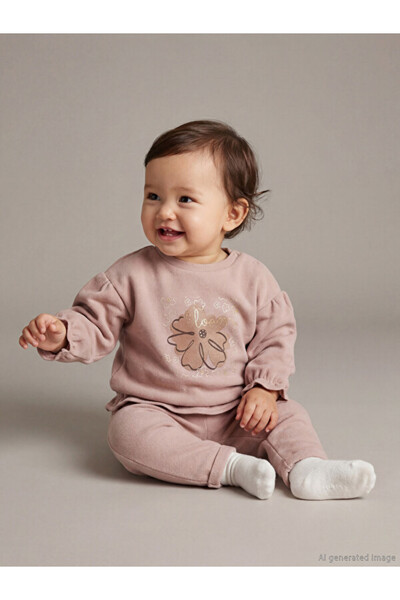 LC Waikiki Floral Print Ruffle Baby Girl Sweatshirt and Sweatpants