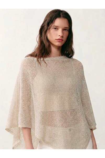 CebeTriko Top tip poncho, asimetric, transparent, din tricot, argintiu, de va...