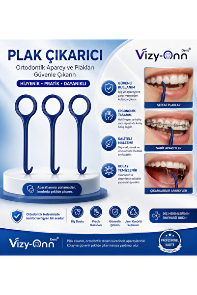 Vizy-Onn Dent Ortodontik Şeffaf Plak Sökme Aparatı 3 Adet Mavi Renk