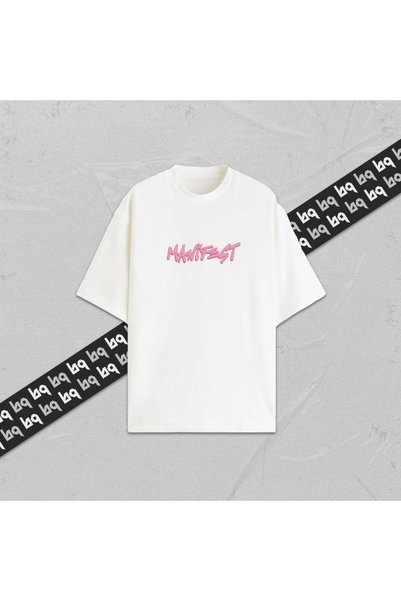 collection of bq Manifest Powder Pink Unisex Lettering Back Print Oversize T-Shirt 100% Cotton Crew Neck White