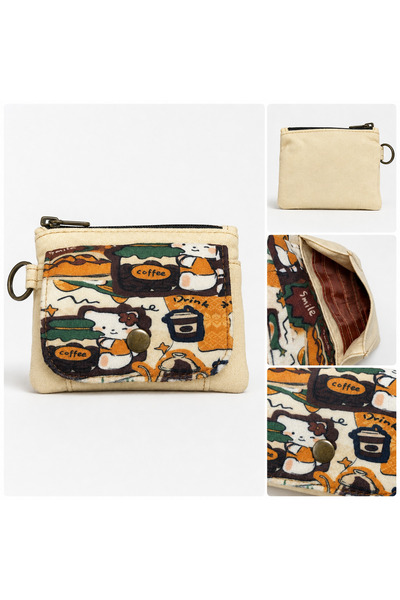 Street Bag Cat Patterned Multi-Pocket Wallet Daily Travel Easy to Use Portabl...
