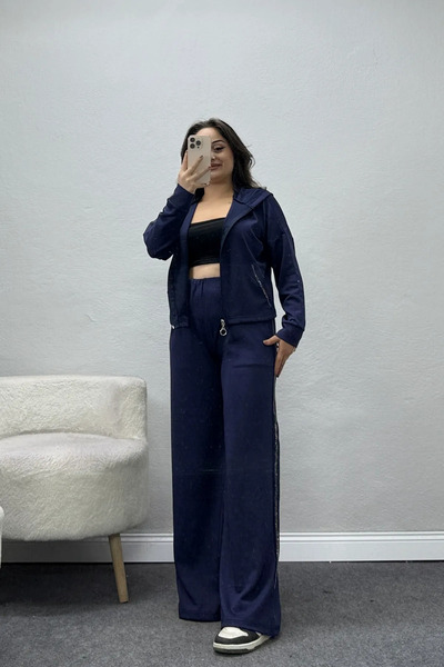 BELENDİR Women's Hooded Modal Stone Tracksuit Set Navy Blue