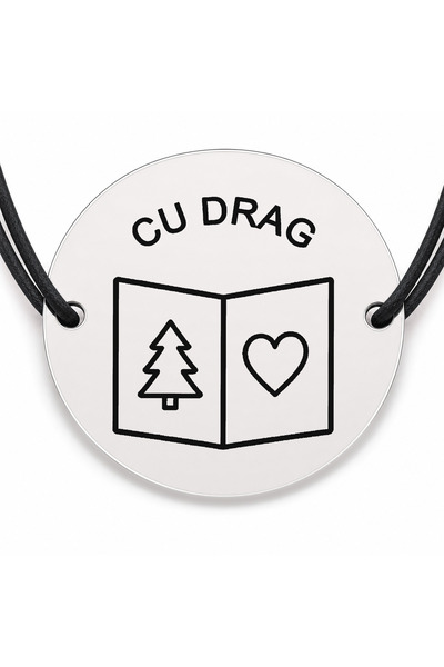 Simoshop Brățară argint 925 cu bănuț gravat felicitare cu brad si inima, șnur...