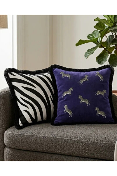 white rabbit home Mor Renkli Ve Siyah-Beyaz Zebra Desenli 2'li Kırlent Seti