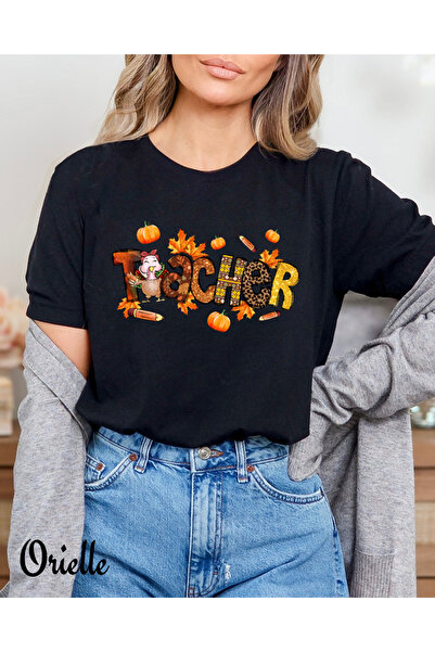 Orielle Tricou Negru Relaxed Fit Thanksgiving Teacher