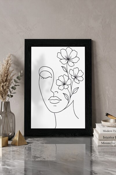 KOLAJTASARIM 1 Piece Black Wood Frame Look Mdf Painting — Floral Woman Bathin...
