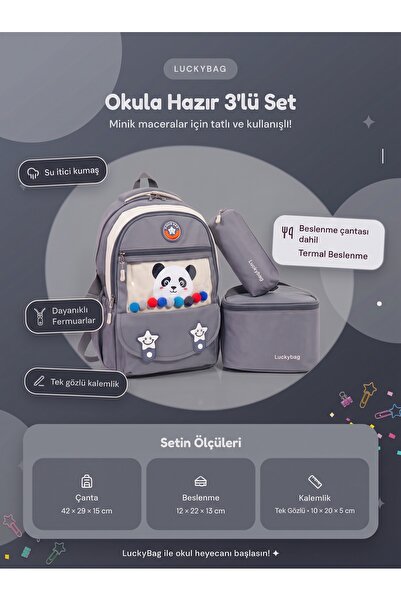 Nico Set of 3 Children's Primary School Bags with Pen Holder and Lunch Bag Ba...