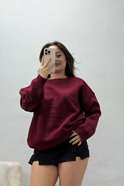 BELENDİR Women's Crew Neck Three Thread Sweatshirt Burgundy
