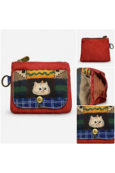 Street Bag Kedi Desenli Çok Cepli Cüzdan Günlük Seyehat Kullanım Kolay Taşına...