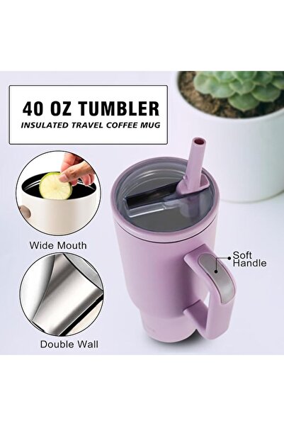 GIFUBOWA 40 oz Tumbler with Handle Thermal Stainless Steel 40oz Travel Cup Mug Large Metal Sports Water Bottl